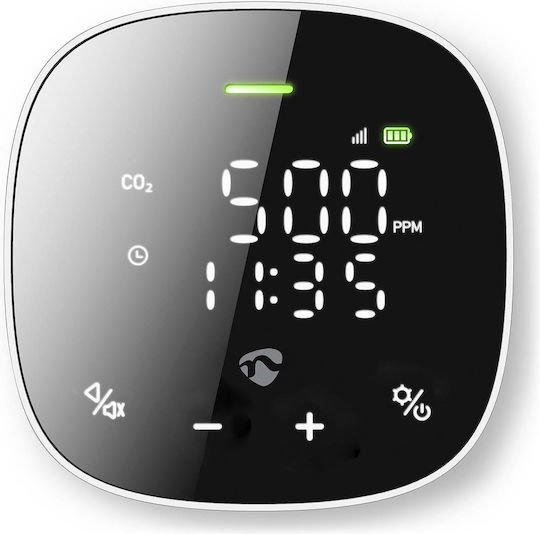 Nedis Wi-fi Air Quality Carbon Dioxide Sensor Led Display White Black