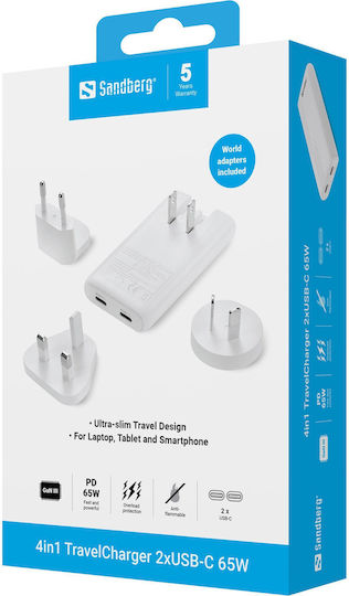 Sandberg Universal Socket Adapter from Universal to Universal with 2 USB Outlets
