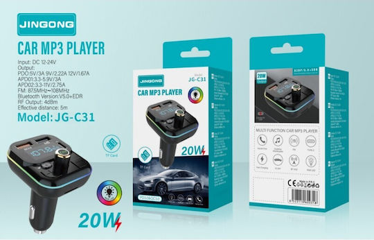 Car FM Transmitter with Bluetooth MicroSD Type-C USB