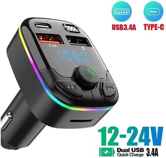 Transmițător FM Auto cu Bluetooth / MicroSD / Type-C / USB