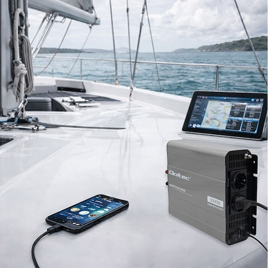 Qoltec Μετατροπέας Τάσης Ms Wave 12v 230v 1500/3000w Usb Συμβατός Lifepo4 Gel Agm