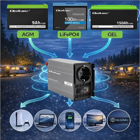 Qoltec Инвертор За Автомобил 300W За Преобразуване На 12V DC В 230V AC