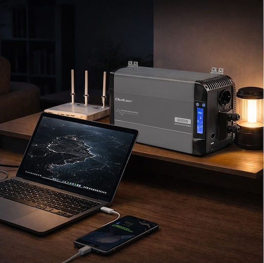 Qoltec Inverter Αυτοκινήτου Καθαρού Ημιτόνου 2000W για Μετατροπή 12V DC σε 230V AC