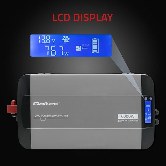 Qoltec Inverter Αυτοκινήτου Καθαρού Ημιτόνου 2000W για Μετατροπή 12V DC σε 230V AC