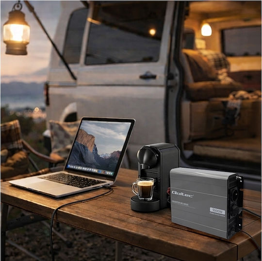 Qoltec Μετατροπέας Τάσης Ms Wave 12v 230v 2500/5000w Usb Συμβατός Lifepo4 Gel Agm