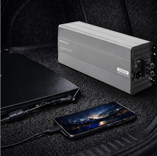 Qoltec Μετατροπέας Τάσης Pure Sine Wave 12v 230v 3000w 6000w Lcd Usb Usb-c Συμβατός Lifepo4 Agm Gel