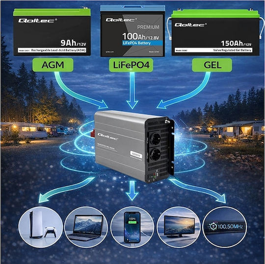 Qoltec Qoltec Ms Wave Power Inverter 12v To 230v 3000/6000w Usb Compatible Lifepo4 Gel Agm
