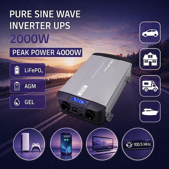 Qoltec Inverter Αυτοκινήτου Καθαρού Ημιτόνου 5000W για Μετατροπή 12V DC σε 230V AC