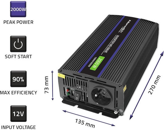 Qoltec Inverter Αυτοκινήτου Τροποποιημένου Ημιτόνου 2000W για Μετατροπή 12V DC σε 230V AC