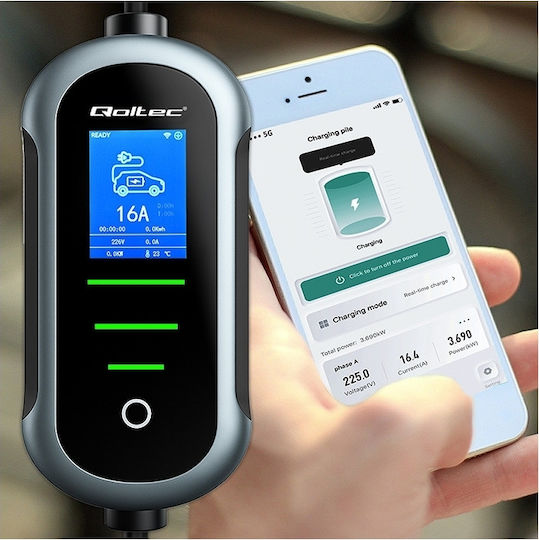 Qoltec Преносим Зарядна станция за електромобили 3.5кВт с Вграден кабел Тип 2 (52435)