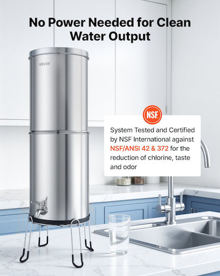 Vevor Gravity Feed Water Filter System 12.3l 304 Stainless Steel Countertop Water Filtration System Reduces Lead Up To 99% Chlorine 2 Carbon Filters 2 Defluorination Filters Spout Base