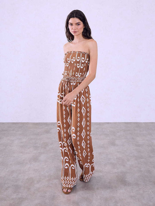 Celestino Set Strapless Top Pantaloni Dama Vâscoză Maro