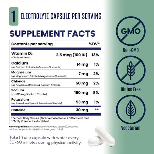 SaltStick Electrolyte Caps Plus Caffeine Unflavoured 100 veg. Kappen