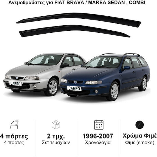 Heko Σετ Ανεμοθραύστες Αυτοκινήτου Μπροστινοί Σκούρο Φιμέ για Fiat Brava 2τμχ