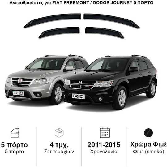 Heko Set of Windbreakers Front and Rear Car Dark Fime for Fiat Freemont 4pcs