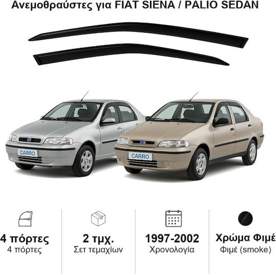 Heko Σετ Ανεμοθραύστες Αυτοκινήτου Μπροστινοί Σκούρο Φιμέ για Fiat Siena 2τμχ