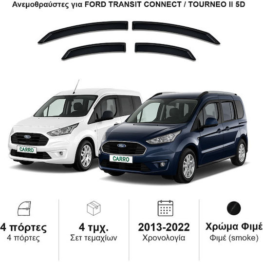 Heko Set deflectoare de vânt Dark Fime pentru Ford Turneo Connect / Tranzit Connect 4buc