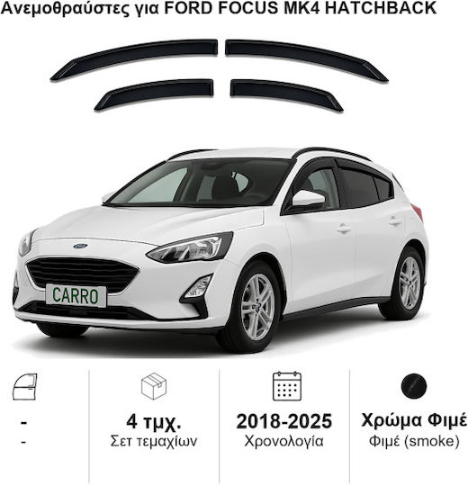 Heko Set of Windbreakers Front and Rear Car Dark Fime for Ford Focus MK4 Hatchback 2018+ 4pcs