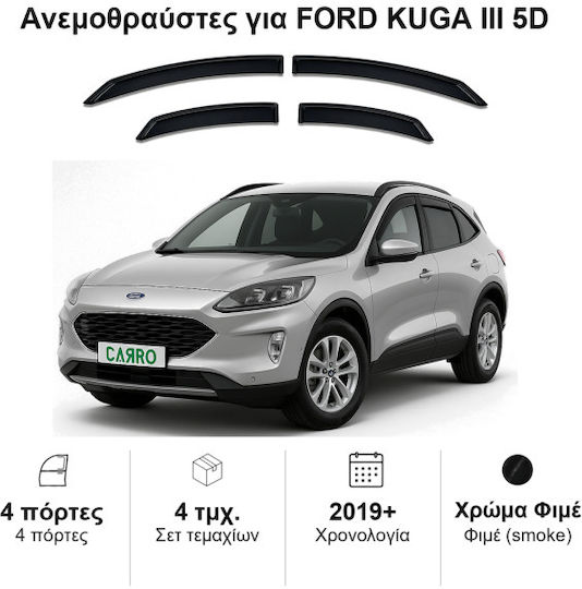 Heko Set of Windbreakers Front and Rear Car Dark Fime for Ford Kuga 4pcs