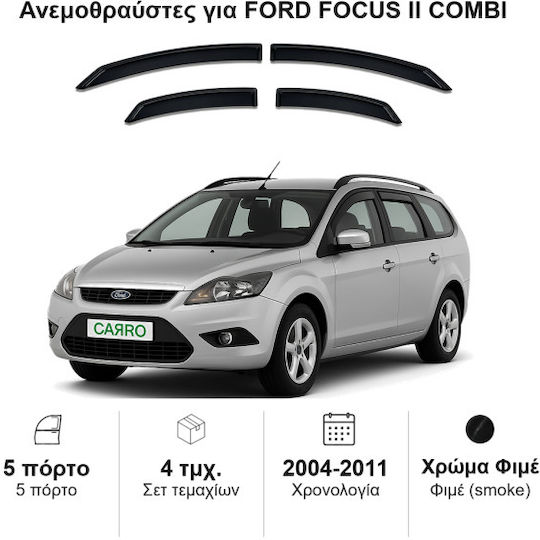 Heko Set of Windbreakers Front and Rear Car Dark Fime for Ford Focus 4pcs