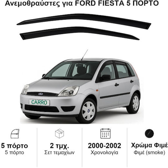 Heko Σετ Ανεμοθραύστες Αυτοκινήτου Μπροστινοί Σκούρο Φιμέ για Ford Fiesta 2τμχ