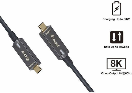 Equip USB 3.2 Video Cable USB-C Male - USB-C 60W PD Black 15m 119469