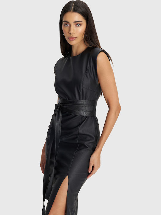 Midi Evening Leather Black Dress