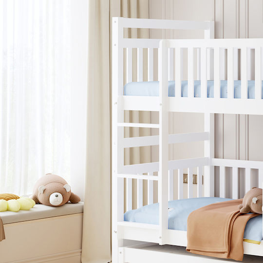 Triplon Kinderbett Koje Einzeln mit Stauraum mit Matratze mit Schiebebett Weiß 90x190cm