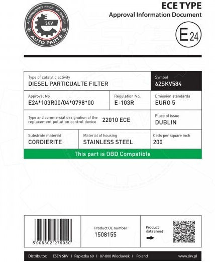 SKV Filtru DPF Pentru Ford / Mazda