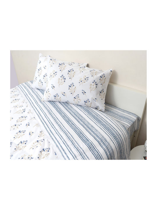 Viopros Viopros Tagesdecken Set Halbdoppel Baumwolle Weiß-Blau 180x240cm 2 Stück
