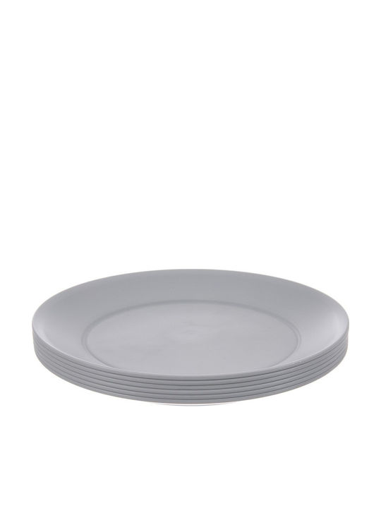 Orion Sandy Shallow Plastic Grey Serving Plate with Diameter 23.5cm 6 Pieces