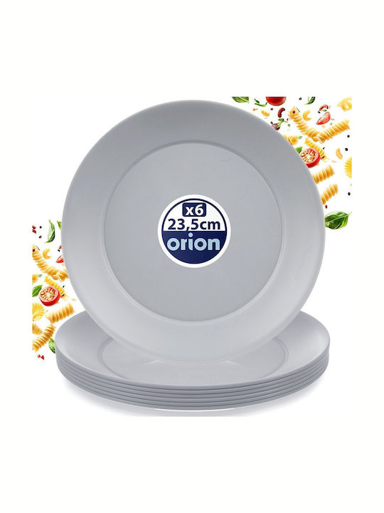 Orion Sandy Shallow Plastic Grey Serving Plate with Diameter 23.5cm 6 Pieces
