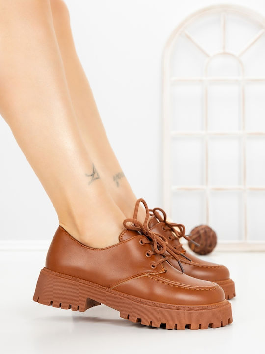 Δερμάτινα Γυναικεία Oxfords σε Καφέ Χρώμα