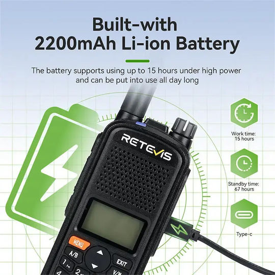 Retevis A61 CB- und Zwei-Wege-Funkgerät UHF/VHF 5W mit Monochrom-Display