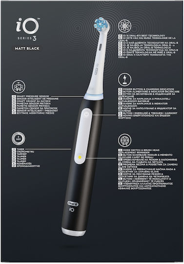 Oral-B Io 3 Ηλεκτρική Οδοντόβουρτσα με Αισθητήρα Πίεσης και Θήκη Ταξιδίου Μαύρη