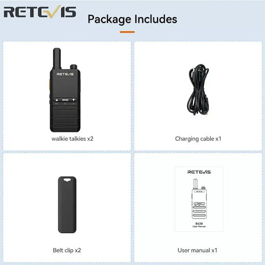 Retevis B63b Mini Ultra Slim Walkie Talkie Pmr446 Usb-c Vox Set 2 Stücke