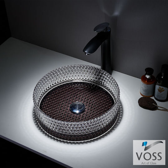 Voss Επικαθήμενος Νιπτήρας Γυάλινος 40x40cm Glass Grey Voss Επικαθήμενος Νιπτήρας Γυάλινος 40x40cm Glass Grey