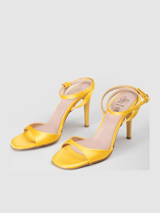 Sandale Elegante Damă Din Material Galbene