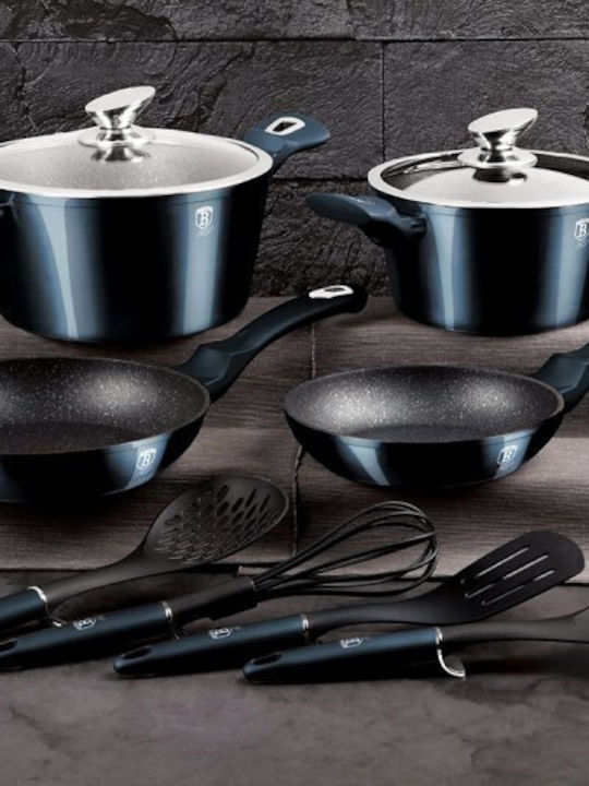 Berlinger Haus Metallic Line Cookware Set Made of Aluminum Aquamarine Collection with Stone Coating 4 Pieces