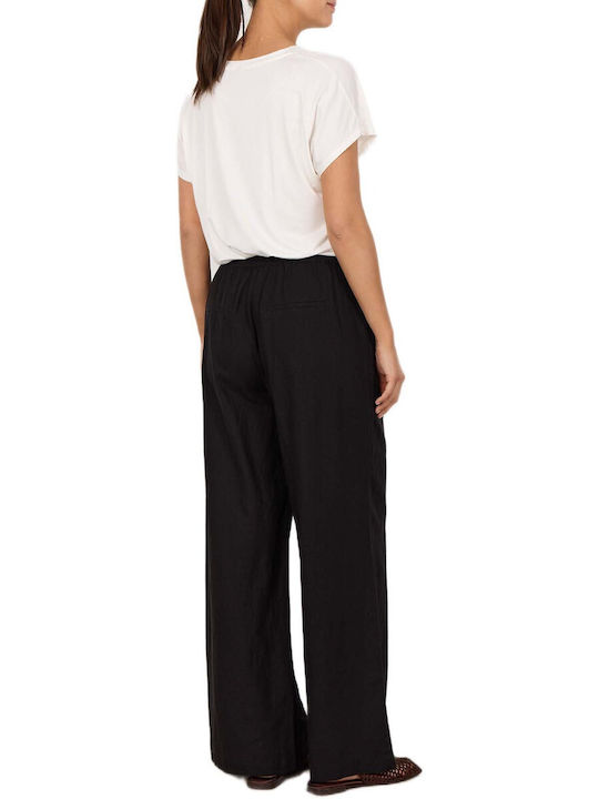 Damen Leinen Pantaloona mit Gummiband Schwarz