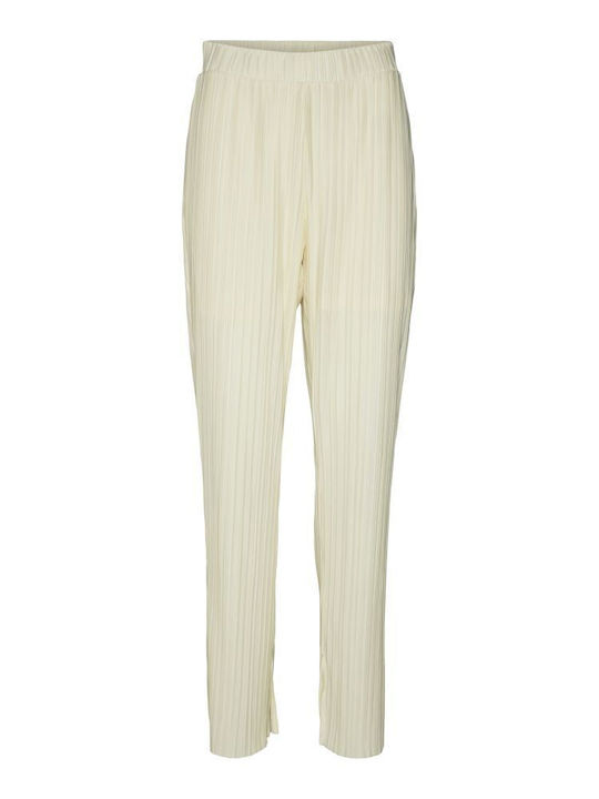 Damen Hochbund Stoffhose mit Gummiband in Regulärer Passform Beige