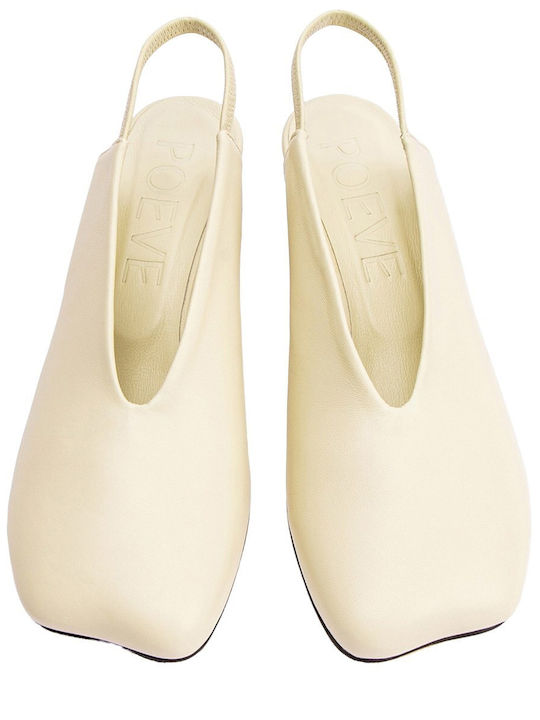 Leather Heels with Mid Heel Beige