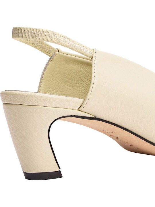Leather Heels with Mid Heel Beige