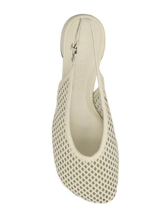 Leather Heels with Chunky Low Heel Beige