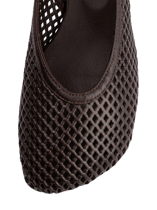 Leather Heels with Chunky Low Heel Brown