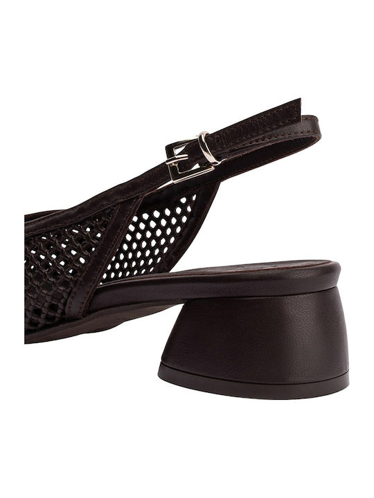 Leather Heels with Chunky Low Heel Brown