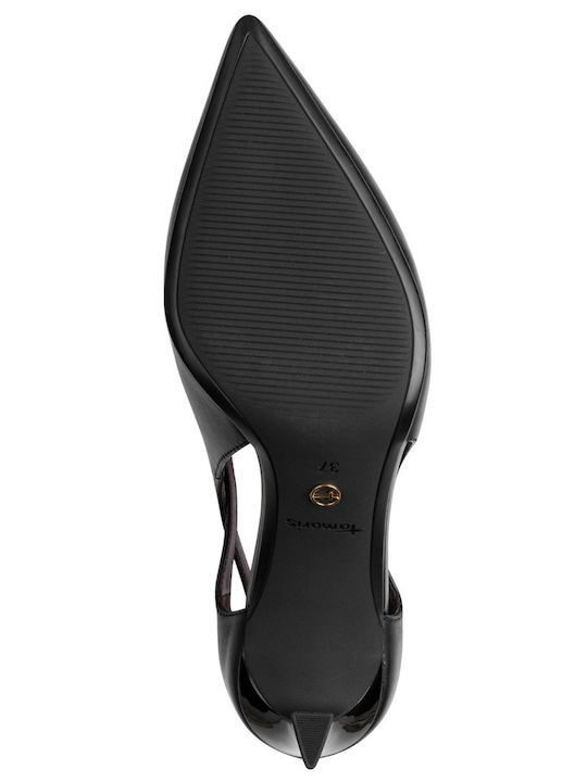Leder Spitze Zehe Pumps mit Riemen & Dünnem Mittelhohem Absatz Schwarz
