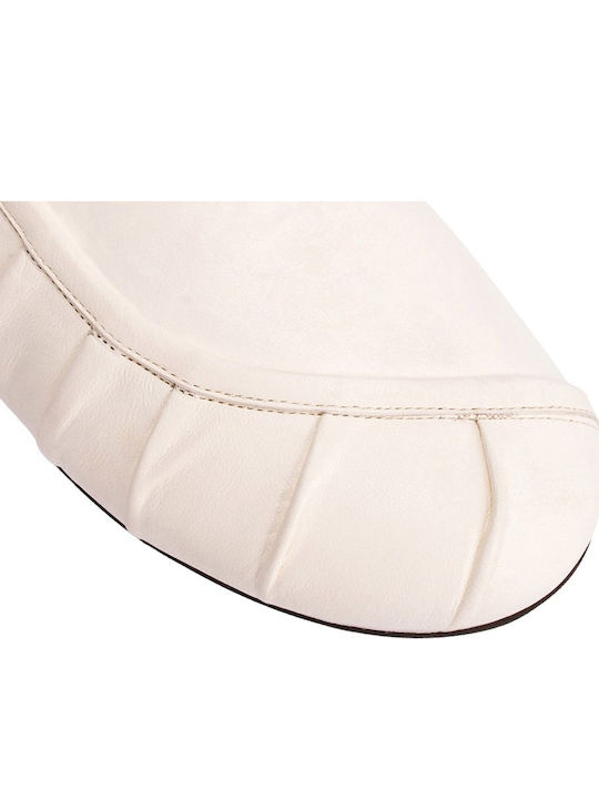 Pantofi Mules De Piele Flat În Culoare Ecru