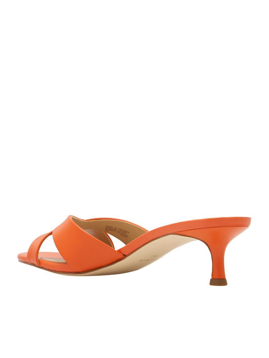 Leather Mules With Low Heel In Orange Colour