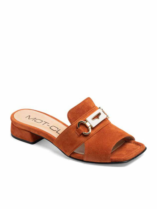 Suede Mules With Heel In Orange Colour